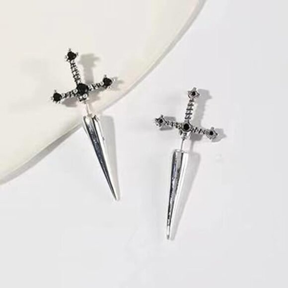 Jewelry - Black Sword Earrings with Rhinestones Brand New !!